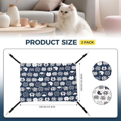 Admaison Cat Hammock for Cage Hanging Reversible 2Pack,Pet Hammock Bed Adjustable,Soft Sleeping Hammock for Cats,Ferret,Puppy,Rabbits,Small Animals (L, CAT)