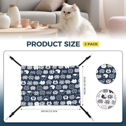 Admaison Cat Hammock for Cage Hanging Reversible 2Pack,Pet Hammock Bed Adjustable,Soft Sleeping Hammock for Cats,Ferret,Puppy,Rabbits,Small Animals (L, CAT)