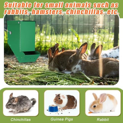 Maxcheck 2 Pcs Rabbit Feeder for Cages, 3.2 Inches, Mesh Bottom, Green