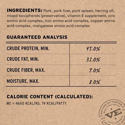 Vital Essentials Freeze Dried Cat Food, Pork Mini Patties, 15 oz Bag