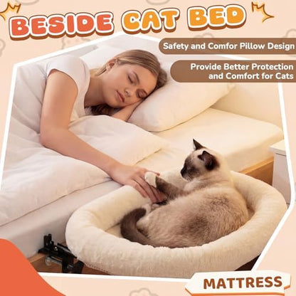 Lewtemi Bedside Pet Bed, Hanging Cat Hammock Attached to Bed or Desk, Cream