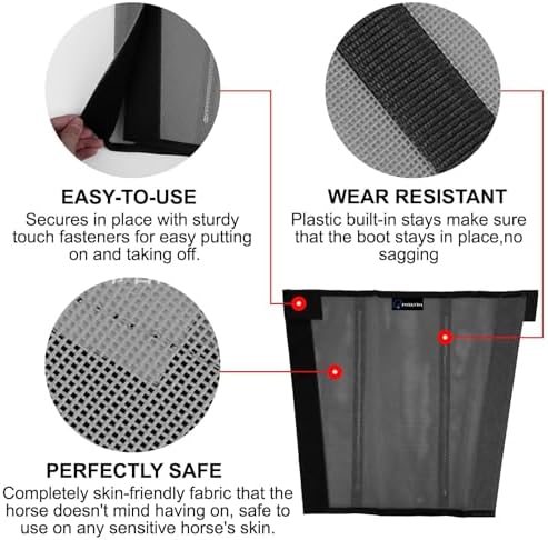 FOXLVDA Horse Fly Boots - Fly Boots for Horses Set of 4, Breathable Mesh Equine Leg Leggings, Adjustable & UV Protective with Support Bars, for Reduce Stomping & Leg Fatigue (Dark Gray, Large)