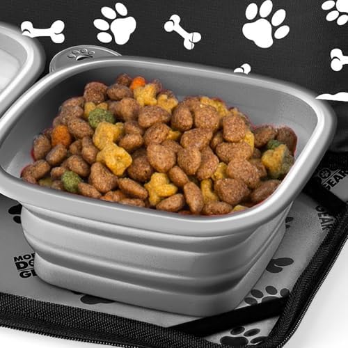 Week Away Dog Travel Bag (15"x7"x14", Paw Print) - Includes 2 Pet Food Storage Containers + 2 Collapsible Dog Water Bowls - Airline Approved Travel Accessories, Great for Weekend Trips