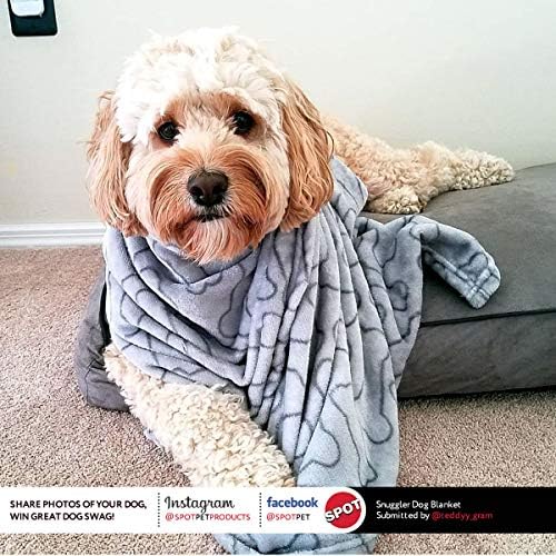 SPOT Snuggler Bones Blanket - Ultra Soft, Machine Washable Dog Blanket for Beds, Furniture Protection, Travel, and Crates - 40 x 60 inch, Grey Fleece Throw with Bone Print Design