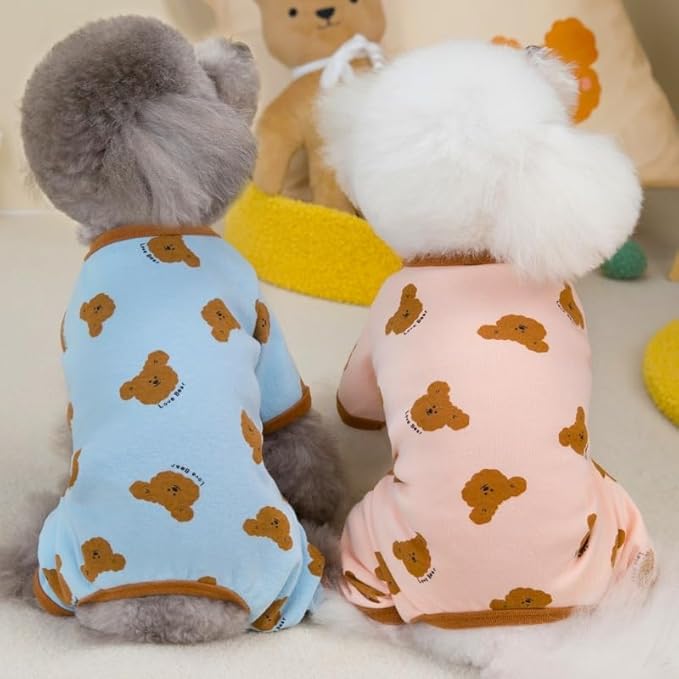 2 Pack Dog Pajamas Small Sized Dog Onesie Clothes Soft Stretchy Puppy Pajamas for Dogs Cats Girl Pet Costume Bear Printed Pjs Outifts French Bulldog Chihuahua Doggie Clothes (Pink&Blue, X-Large)