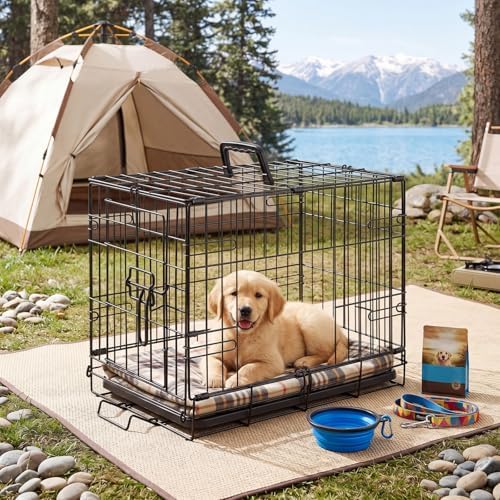 Sweetcrispy Dog Crate, 24 Inch Small Dog Puppy Cage, Foldable Pet Kennel