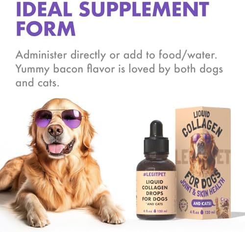 Premium Grass-Fed Collagen for Dogs & Cats Liquid Drops Supplement Daily Formula Support Hip & Joint Skin Coat Gut Hydrolyzed Type I & III Bovine Protein Beef Flavor All Dog and Cat Sizes & Ages