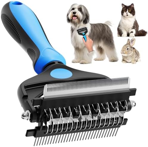 3-in-1 Professional Pet Grooming Brush for Dogs & Cats – Dematting Comb, Undercoat Rake & Deshedding Tool for Long & Short Hair, Heavy Shedding & Matted Fur (Blue)