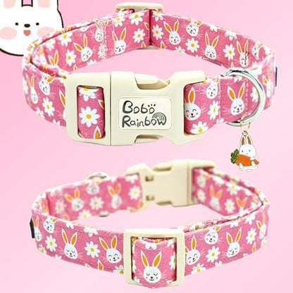 Easter Dog Collar-Cute Rabbit Adjustable Pet Collar Soft Pink Holiday Puppy Collar Comfortable Cotton Necklace Gift for Large Dogs