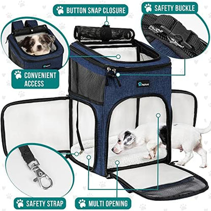 PetAmi Dog Backpack Carrier, Airline Approved 4-Way Entry Cat Bag, Blue
