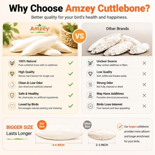 Amzey 12 Pack Cuttlebone for Birds, 4-6 Inch Natural Calcium Source for Parrots