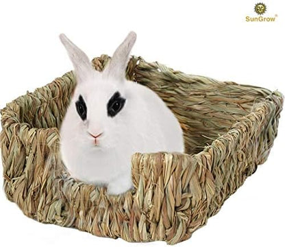SunGrow Portable Grass Bed for Rabbits, Handmade and Washable Basket, Chew Toy, Easy to Dry, Sleeping, Chewing, Nesting Pad, Small Animal Bunny Bedding