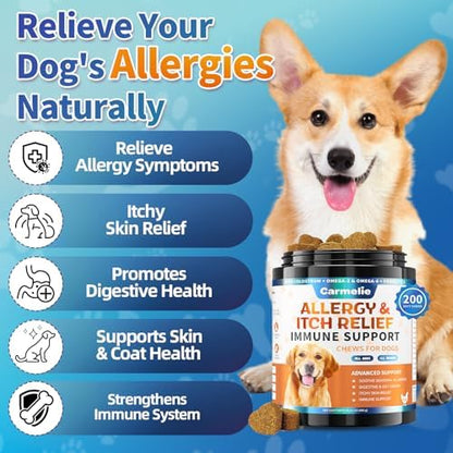 Carmelie Dog Allergy Relief Chews, Dog Itching Skin Relief 200 Ct, Chicken