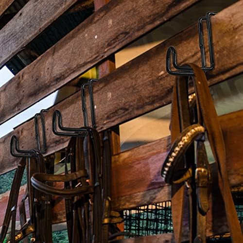 Dunzy 2 Pcs Heavy Duty Horse Tack Hooks Over Rail 4 Inch Metal,Black