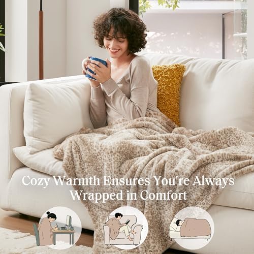 Madison Park Zuri Faux Fur Reversible Throw Blanket, 50 x 60 in, Leopard