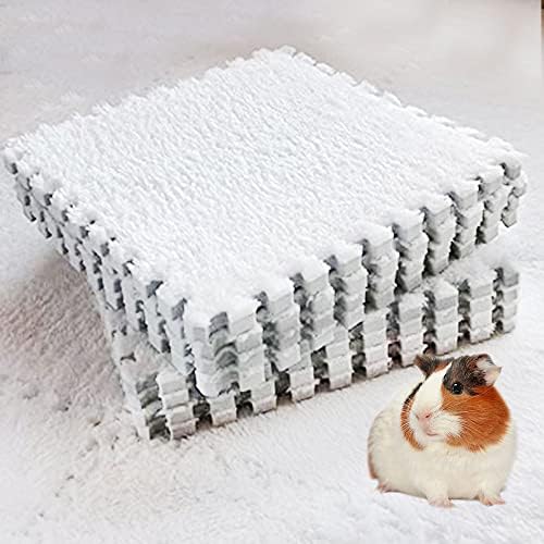 10Pcs 11” x 11” Guinea Pig Pads Washable, Reusable Guinea Pig Fleece Cage Liners, Soft Warm Rabbit Sleep Mat Blanket Bed (White)