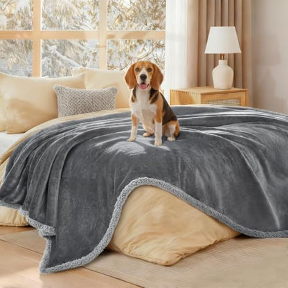 Luciphia Waterproof Bed Blanket Washable, Soft Sherpa Fleece Puppy Reversible Throw Blankets for Medium Large Dog Cat, Furniture Cover Protector Couch from Liquid Pee and Pet Fur, Light Grey,65" x 57"