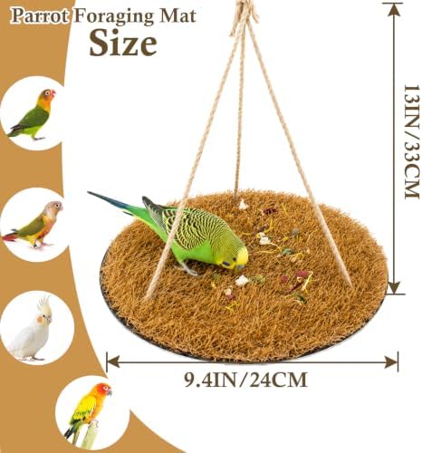 FlidRunest Yellow Large Bird Foraging Mat, Natural Bird Grass Hammock Swing Toy with Hooks, Climbing Perch Hanging Toy for Parakeets, Parrot, Cockatiels, Bearded Dragon