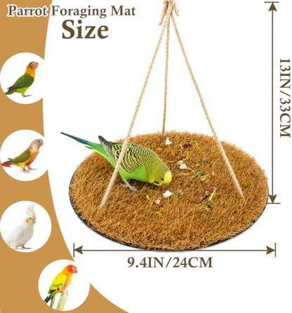 FlidRunest Yellow Large Bird Foraging Mat, Natural Bird Grass Hammock Swing Toy with Hooks, Climbing Perch Hanging Toy for Parakeets, Parrot, Cockatiels, Bearded Dragon