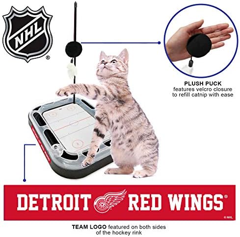Pets First 5-in-1 NHL Detroit Red Wings Hockey Field Cat Scratcher Toy with Interactive Cat Ball Bell in Tracks
