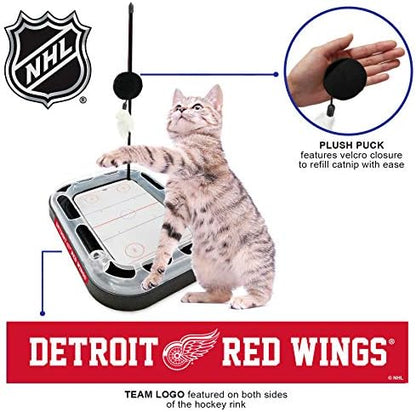 Pets First 5-in-1 NHL Detroit Red Wings Hockey Field Cat Scratcher Toy with Interactive Cat Ball Bell in Tracks