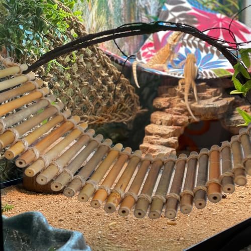 Reptile Bamboo Climbing Bridge,Lizard Ladder Hammock Bridge Bearded Dragon Hanging Bamboo Ladder Lounger Lizard Hammock Terrarium Vines Decor Reptile Habitat Tank Accessories for Chameleon Gecko
