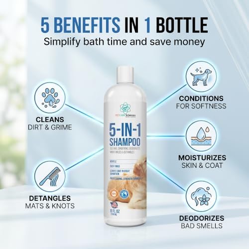 8 floz 5 in 1 Dog Shampoo for Itchy Skin - Sensitive Skin Dog Shampoo for Smelly Dogs - Dog Shampoos & Conditioners - Made in The USA