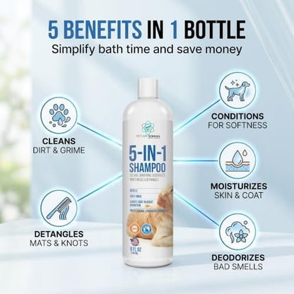 8 floz 5 in 1 Dog Shampoo for Itchy Skin - Sensitive Skin Dog Shampoo for Smelly Dogs - Dog Shampoos & Conditioners - Made in The USA