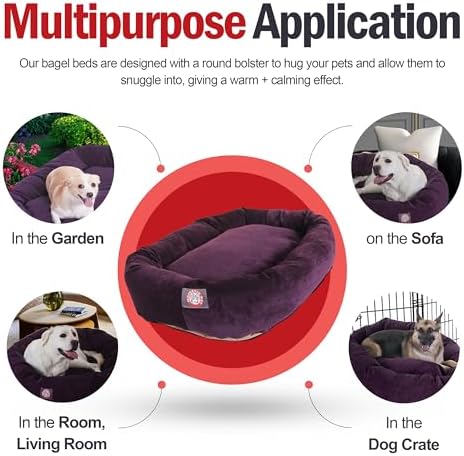 Majestic Pet Micro Velvet Dog Bed 32 Inch Medium Round, Washable, Aubergine