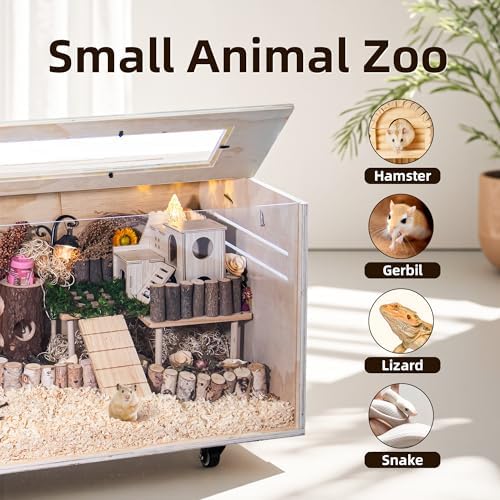 Pine Small Animals Houses&Habitats Chewproof, 32" Pine Guinea Pig Cage Hamster Cage for Small Animals (32" Medium, Roller)