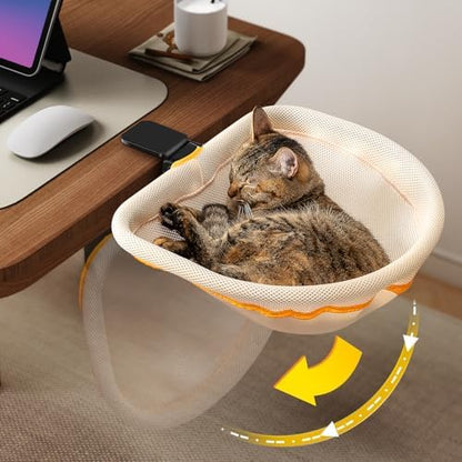 JUNSPOW Cat Desk Bed One-Click Folding, Maximum Holds 40lb, Cream Mesh