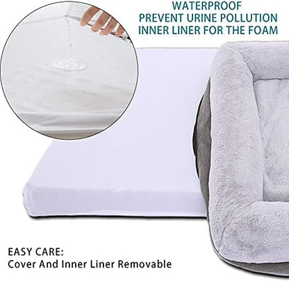 WINDRACING Orthopedic Dog Bed for Extra Large Dogs, Bolster Sides Dogs Sofa Bed with Removable Washable Cover & Non-Skid Bottom, Soft Pet Bed with Egg Foam Dog Couch for Sleeping, 46 x 30 Inch, Gray