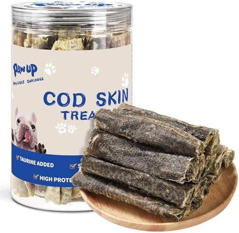 PAWUP Dog Treats, Cod Skins Dog Treat with Taurine, One-Ingredient Grain-Free Chew Fish Skin Rolls Rich in Omega3, 8 oz (4-6 Count)