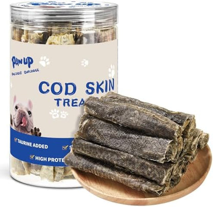 PAWUP Dog Treats, Cod Skins Dog Treat with Taurine, One-Ingredient Grain-Free Chew Fish Skin Rolls Rich in Omega3, 8 oz (4-6 Count)