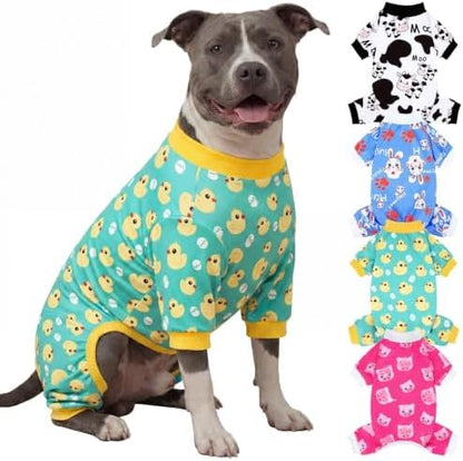XPUDAC 4 Pieces Dog Pajamas for Large Dogs Pjs Clothes Puppy Onesies for Doggie Duck Shirts Sleeper for Pet Cats Jammies-5XL