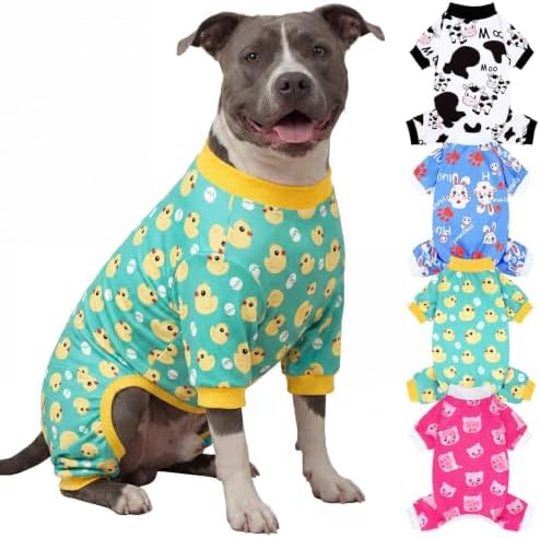 XPUDAC 4 Pieces Dog Pajamas for Large Dogs Pjs Clothes Puppy Onesies for Doggie Duck Shirts Sleeper for Pet Cats Jammies-4XL