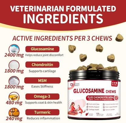 NATURE TARGET Glucosamine for Dogs, 120 Soft Chews, Chicken Flavor