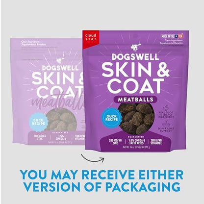DOGSWELL Skin & Coat Duck Recipe Meatballs Dog Treats - 14 oz.