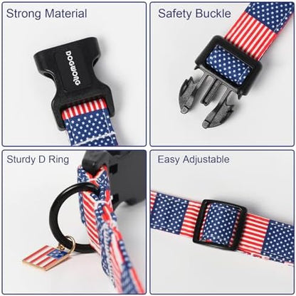 DOGWONG American Flag Dog Collar, 4th of July Patriotic Dog Collar,Independence Day Dogs Collars for Small Medium Dogs, Neck 14-21 inches