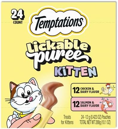 Temptations Lickable Puree Kitten Cat Treats, Chicken & Salmon, 24 Count