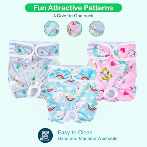 Pet Soft Female Dog Diapers, 3Pack Washable Dog Diapers Female for Dogs in Heat Reusable Dogs Period Panties, Puppy Diaper (Animals, S)