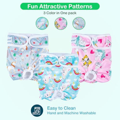 Pet Soft Female Dog Diapers, 3Pack Washable Dog Diapers Female for Dogs in Heat Reusable Dogs Period Panties, Puppy Diaper (Animals, S)