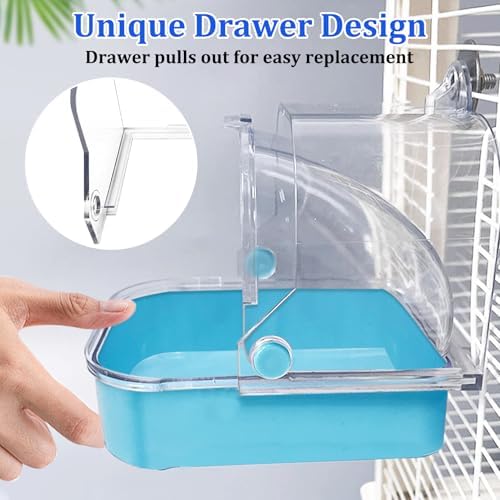 Tfwadmx Bird Cage Bath Hanging Bird Bath Supplies Parrot Bath Tub Water Shower Food Feeder Holder Tray for Small Birds Canary Budgies Cockatiel Lovebirds(Blue)