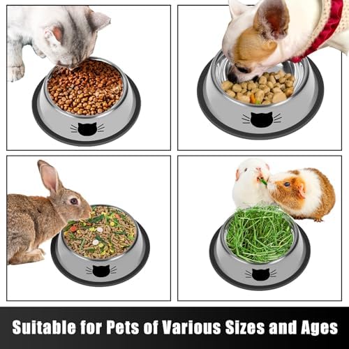 Serentive 2 Pcs Non-Slip Stainless Steel Small Cat Food Bowls - Unbreakable, Thicken 7 Oz Cat Dishes - Indoor, Removable Rubber Base, Easily Clean, Lovely Color
