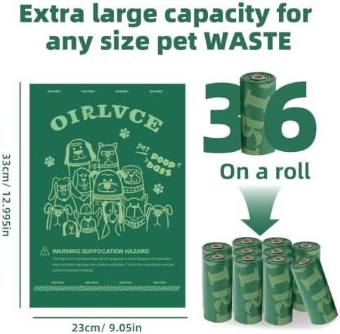 36 Rolls 540 Dog Poop Bags, Thick Dog Poo Bags for Walks (Green)