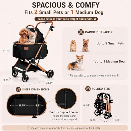 Dog Stroller for Small & Medium Dogs, Foldable Pet Stroller