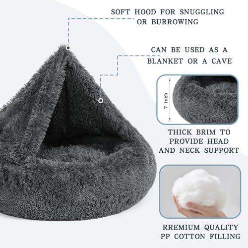 NOYAL Calming Donut Dog Bed, Hooded Cave with Blanket
