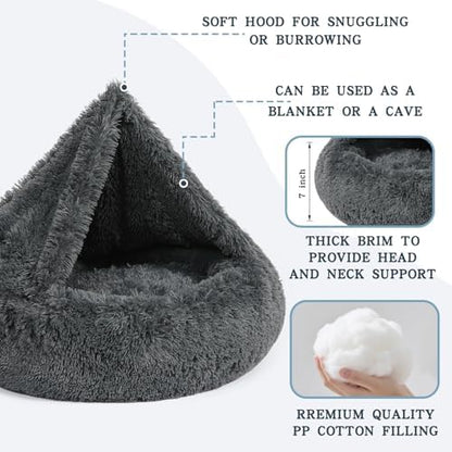 NOYAL Calming Donut Dog Bed, Hooded Cave with Blanket