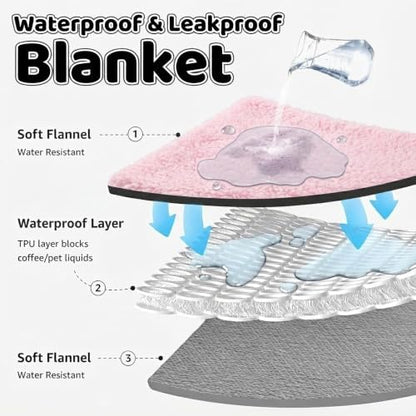 Waterproof Dog Blanket Reversible Fluffy Pet Bed Cover Pink Puppy Blankets Leakproof Sofa Couch Washable Cover Cat Pet Blanket for Warm-M