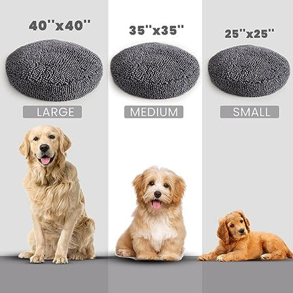 Muddy Mat®Cloud K-9 Bed for Dogs & Cats, Soft & Relaxing Round Dog Bed, Chenille Material, Removable Cover, Washable & Dryer Safe–Grey Medium(35'x35')